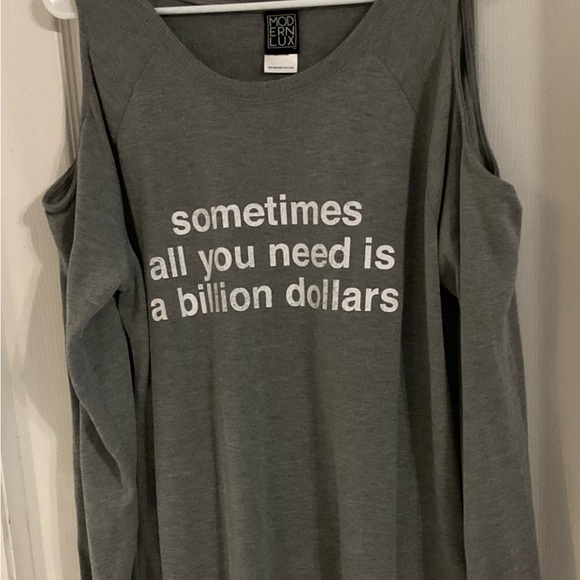 Modern Lux Gray Lightweight Sweatshirt With Cut-Out Shoulders, NWOT - Picture 2 of 7